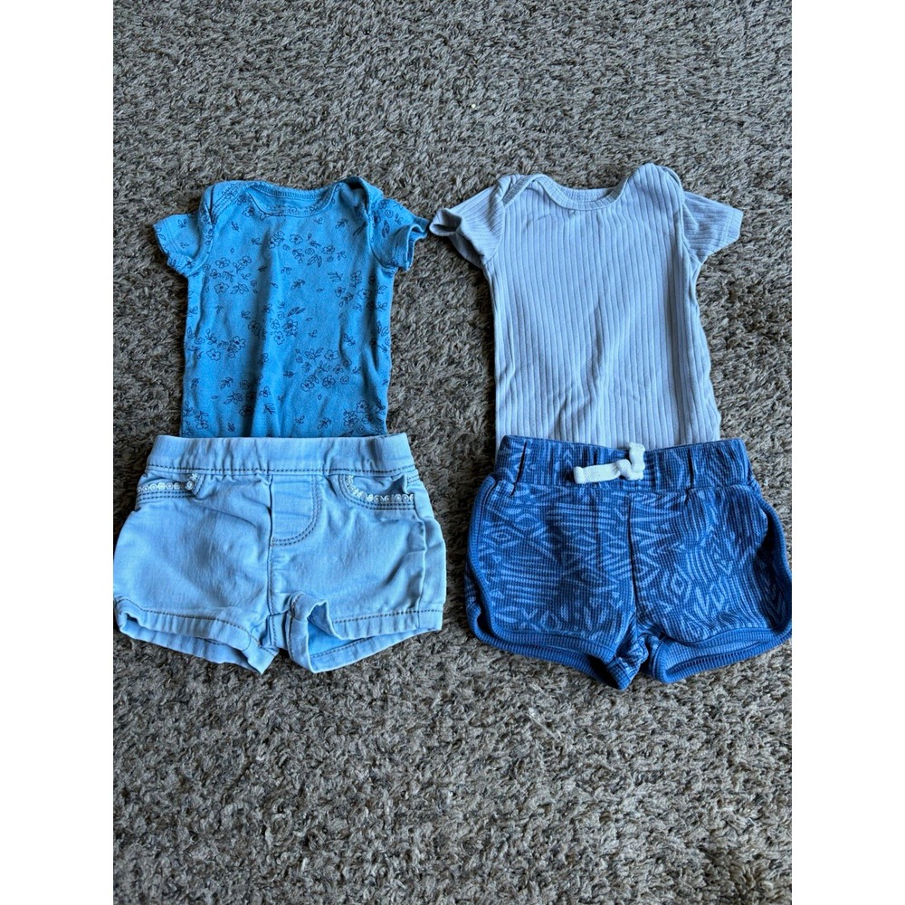 Carter's Unisex Baby 3 Months Blue/White Cotton 4pc Lot Tops & Shorts
